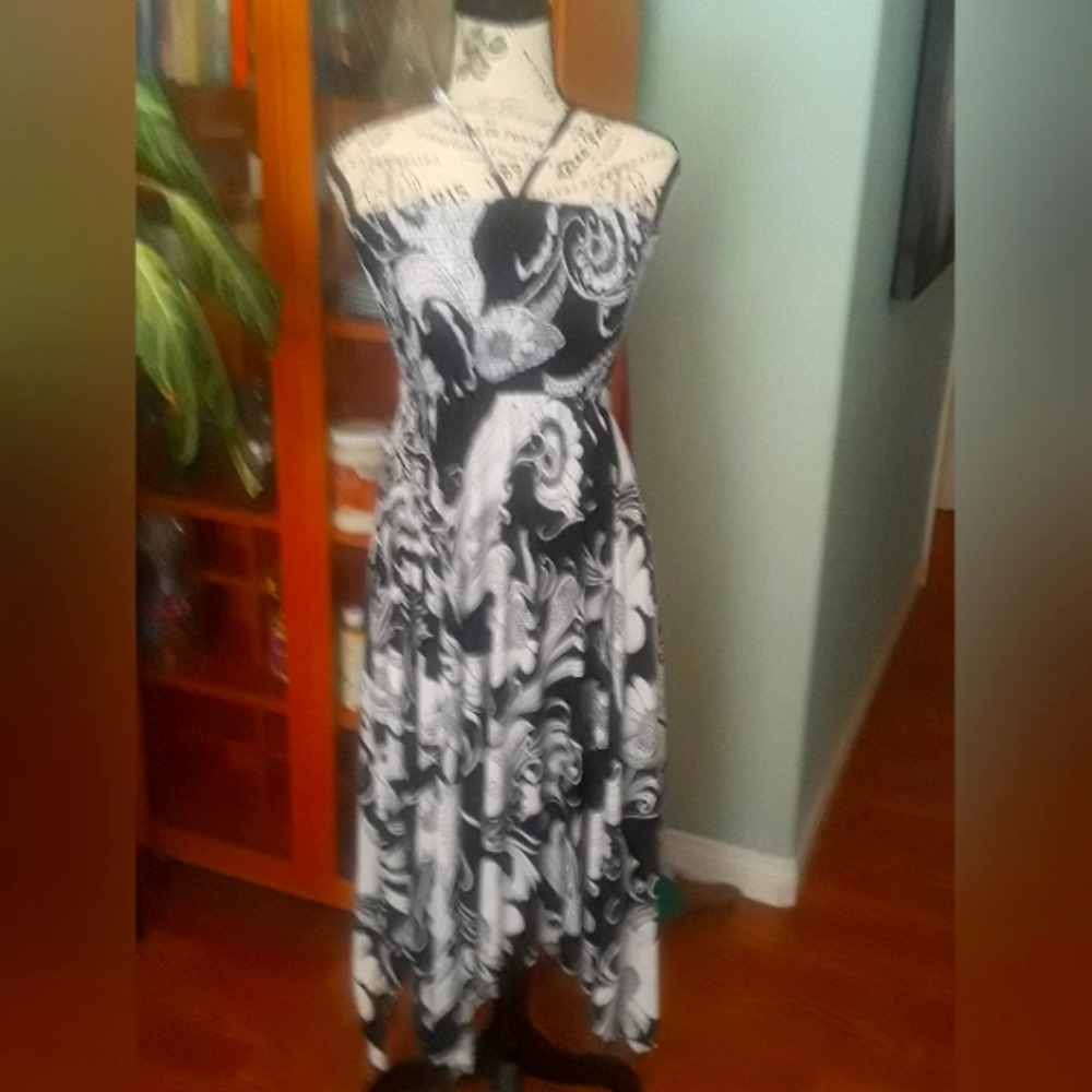 Never used, Halter dress with black and white design.